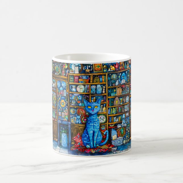 Blue Cat by Colourful Shelf Coffee Mug (Center)