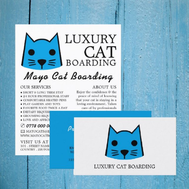 Blue Cat, Cat Boarding, Cattery Advertising Flyer (Creator Uploaded)