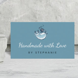 Blue Cat Crotchet Knitting Handmade Kraft Yarn  Business Card