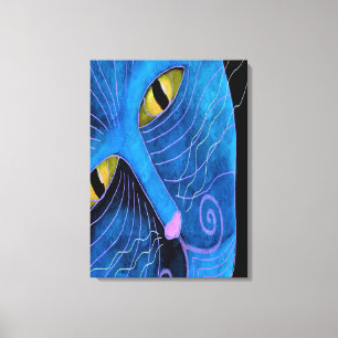 Blue Cat Face Abstract Painting Canvas Print