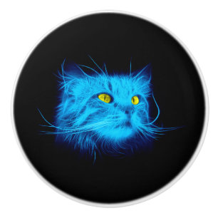 Blue Cat Face Ceramic Knob