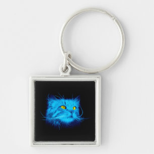 Blue Cat Face Key Ring