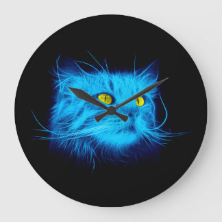 Blue Cat Face Large Clock