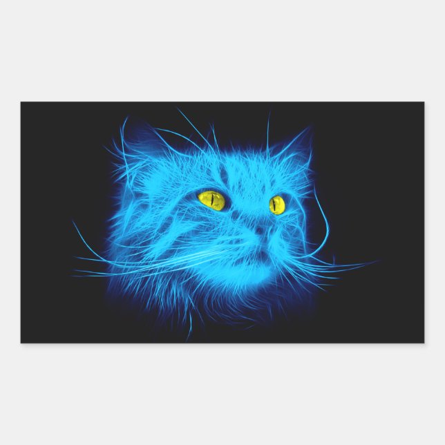 Blue Cat Face Rectangular Sticker (Front)
