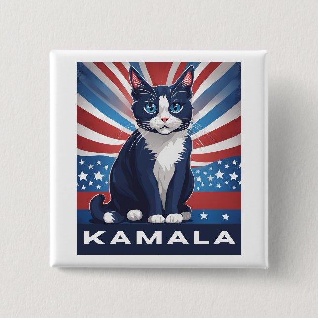 Blue Cat for Kamala 2024 US Election Democrat 15 Cm Square Badge (Front)