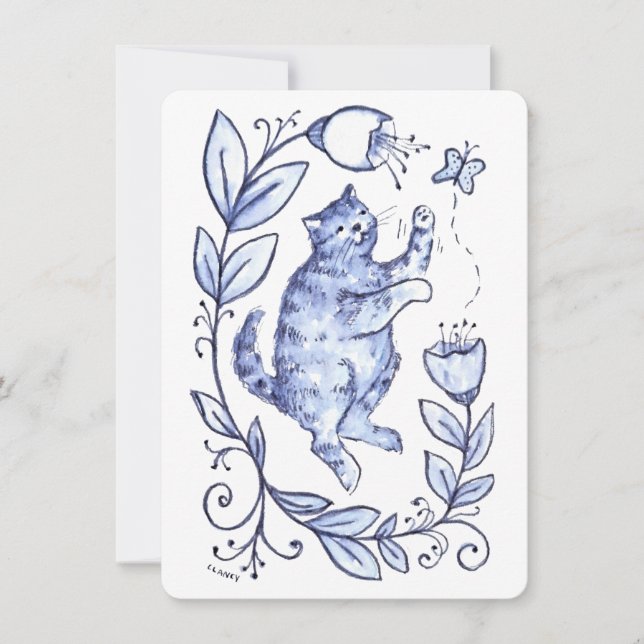 Blue Cat Greeting Card (Front)