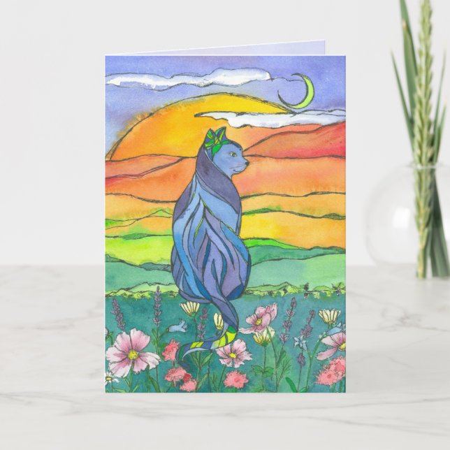 Blue Cat Happy Birthday Card (Front)