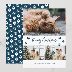 Blue Cat Owner Photo Meowy Christmas Card