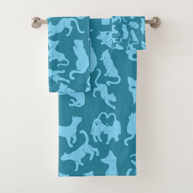 Blue Cat Pattern Bath Towel Set (Insitu)