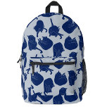 Blue Cat Pattern Printed Backpack<br><div class="desc">Indigo,  navy and dusty blue kitty cat pattern.  Original art by Nic Squirrell.</div>