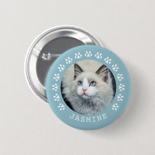 Blue Cat Paw Prints Frame Pet Photo 6 Cm Round Badge