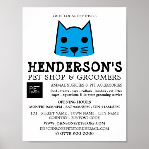Blue Cat, Pet Store & Groomers Advertising Poster