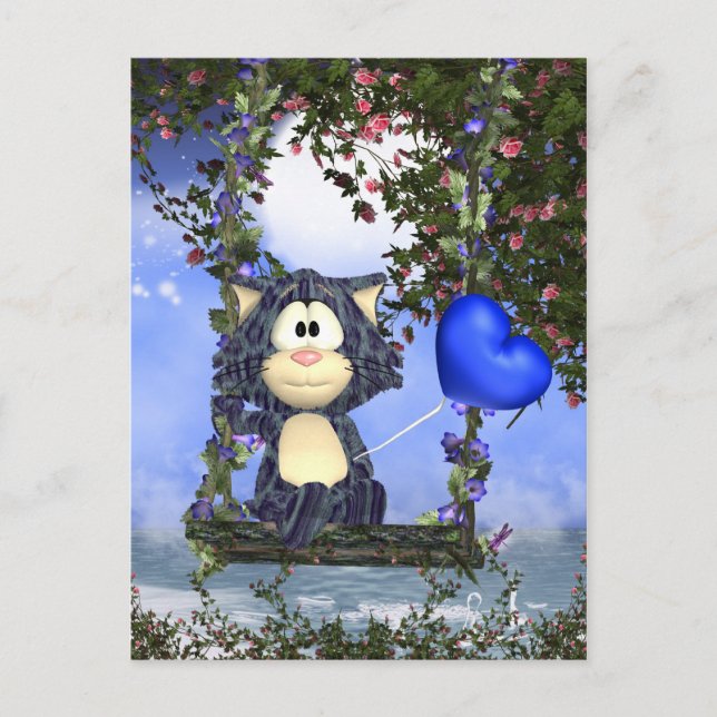 Blue Cat Postcard, Cute Postcard (Front)