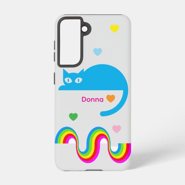 Blue Cat Rainbow Hearts Galaxy Case – Gray (Back)