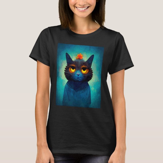Blue Cat Retro Style Kitty Cats T-Shirt (Front)
