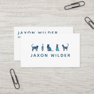Blue Cat Silhouette Cloud Watercolor Minimal Business Card