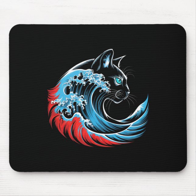 Blue Cat Wave For Kamala 47 Funny Cat Ladies 2024  Mouse Pad (Front)