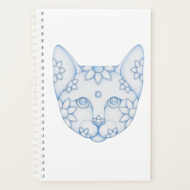 BLUE CAT WITH FLOWERS PLANNER NOTEBOOK (Front)