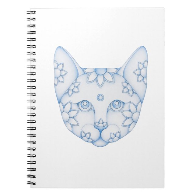 BLUE CAT WITH FLOWERS SPIRAL NOTEBOOK (Front)