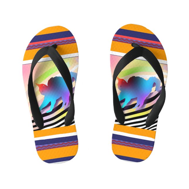 Blue Cat With Stripes Kid's Jandals (Footbed)