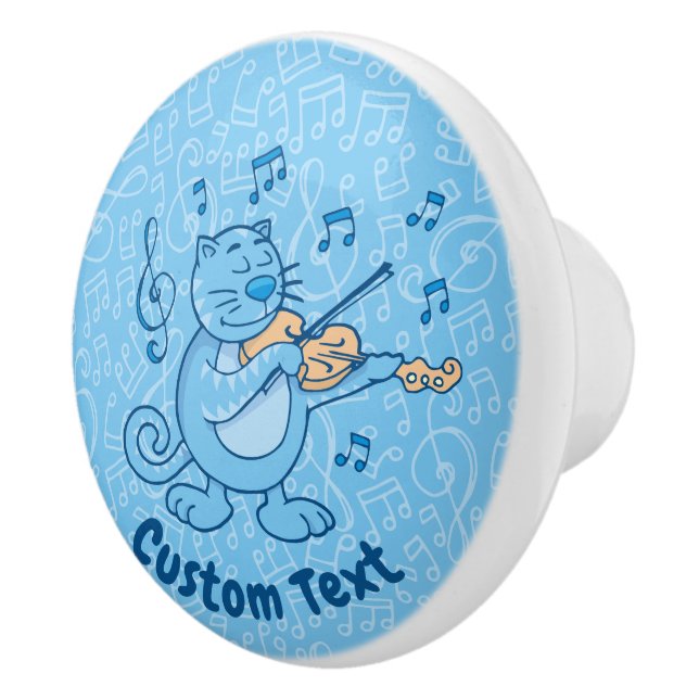 Blue Cat with Violin Ceramic Knob (Right)