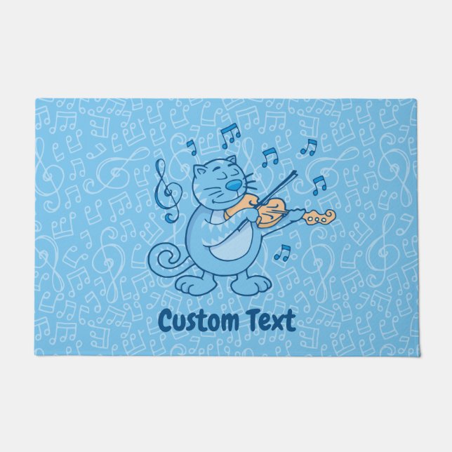 Blue Cat with Violin Doormat (Front)