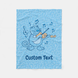 Blue Cat with Violin Fleece Blanket