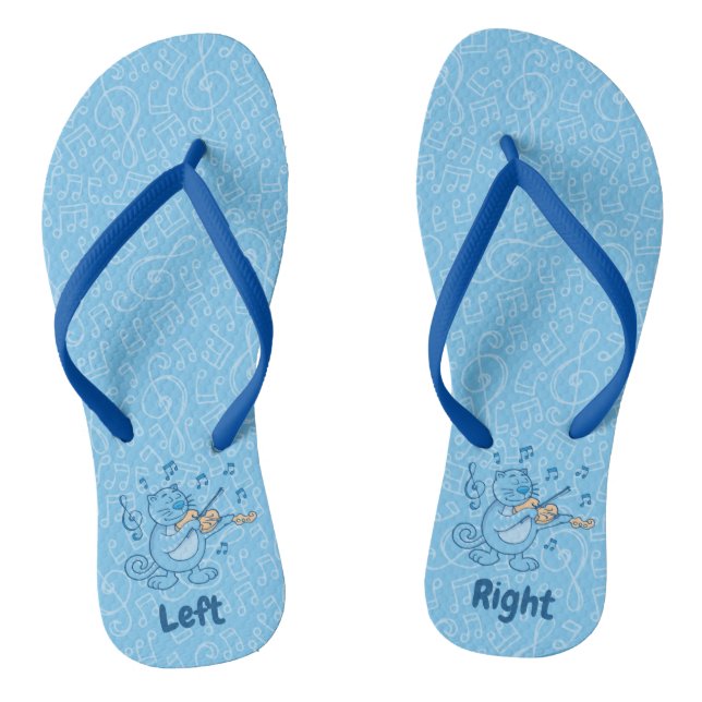 Blue Cat with Violin Flip Flops (Footbed)