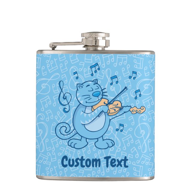 Blue Cat with Violin Hip Flask (Front)