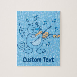 Blue Cat with Violin Jigsaw Puzzle