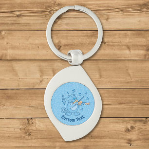 Blue Cat with Violin Keychain
