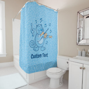 Blue Cat with Violin Shower Curtain