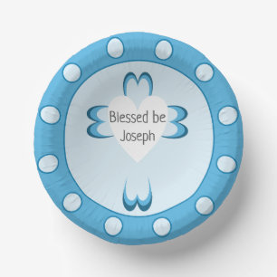 Blue Catholic Baptism Party Bowls for Boys Paper Plate