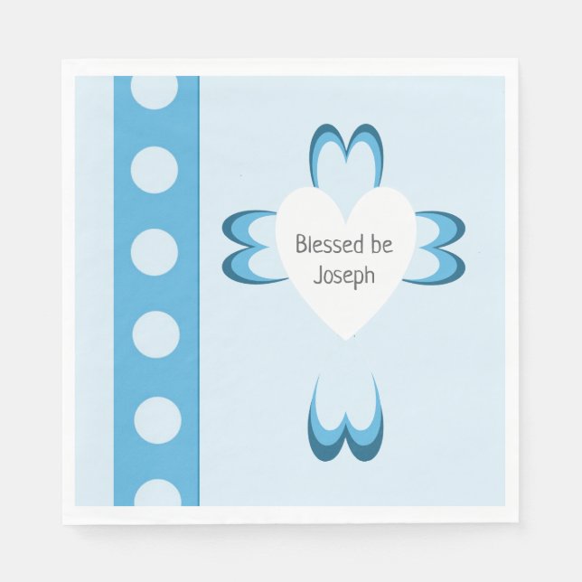 Blue Catholic Baptism Party Napkins for Boys (Front)