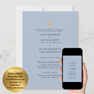 Blue  Catholic Nuptial Mass Wedding Invitation