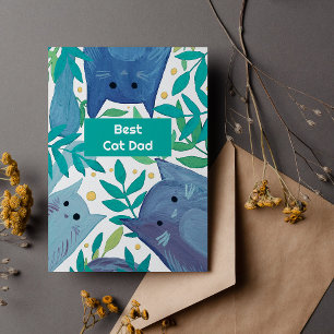 Blue Cats & branches Best cat dad Holiday Card