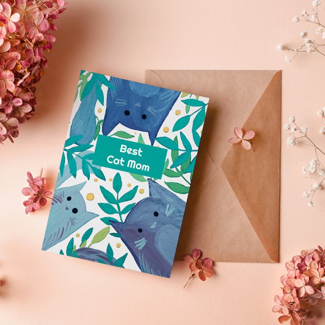 Blue Cats & branches Best cat mum Holiday Card (Creator Uploaded)