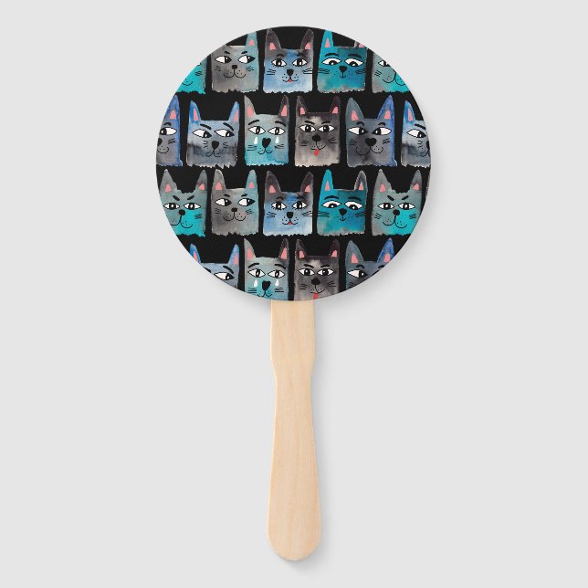 Blue cats hand fan (Front)