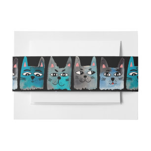 Blue cats invitation belly band