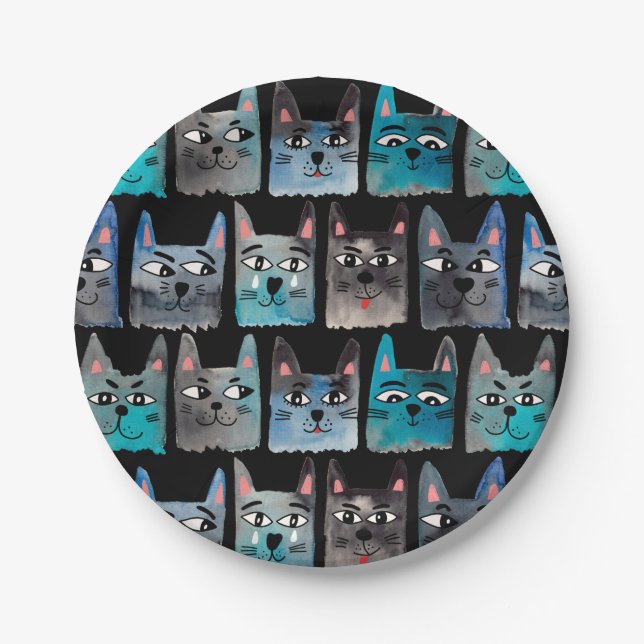 Blue cats paper plate (Front)