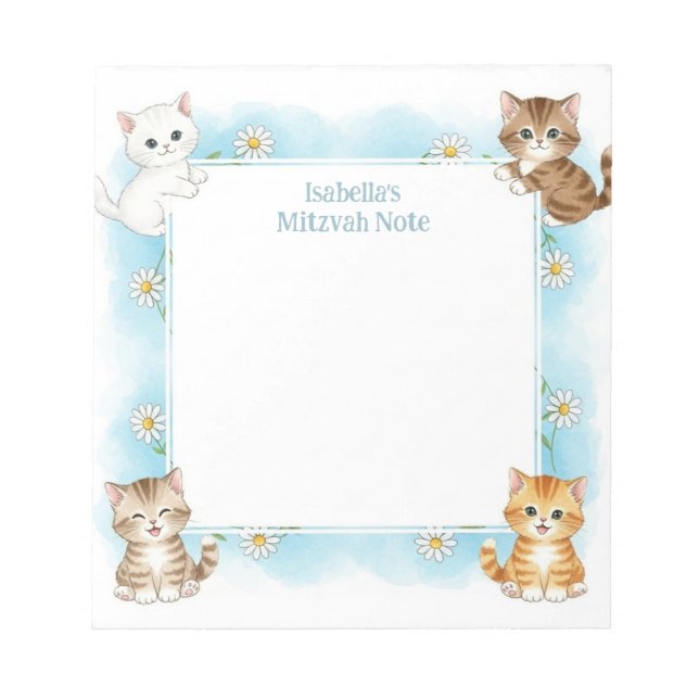 Blue Cats Personalised Mitzvah Notes Notepad (Front)