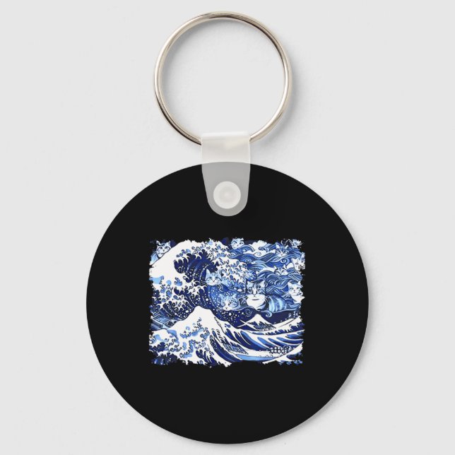 Blue Cats Wave For Kamala Funny Cat Lady  Key Ring (Front)