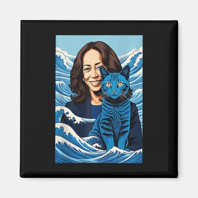 Blue Cats Wave For Kamala Funny Kamala Harris For  Magnet (Front)