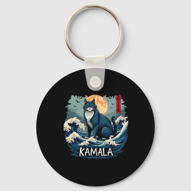 Blue Cats Wave For Kamala Funny  Key Ring (Front)