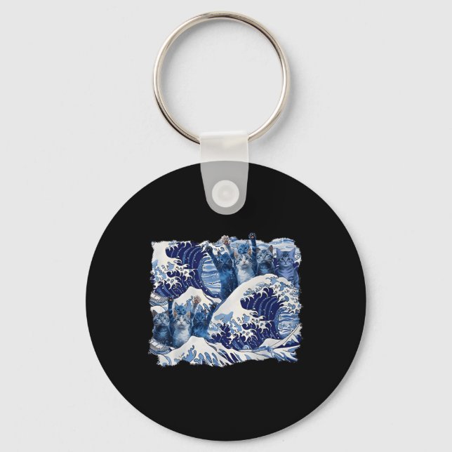 Blue Cats Wave For Kamala Harris Blue Wave Of Cat  Key Ring (Front)