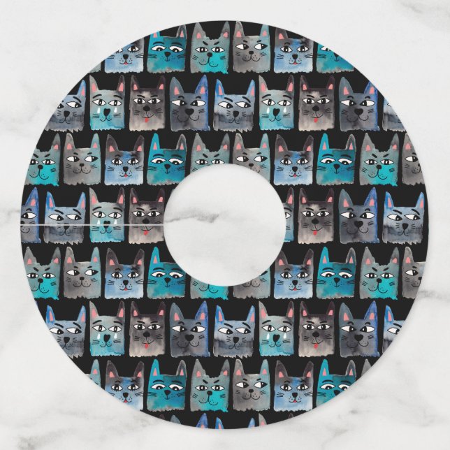 Blue cats wine glass tag (Front)