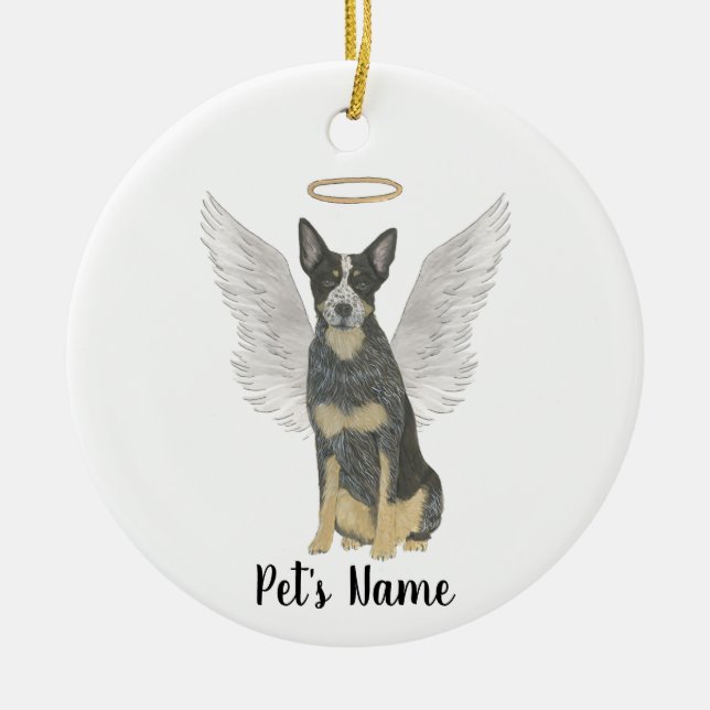 Blue Cattledog Heeler Sympathy Memorial Ceramic Tree Decoration (Front)