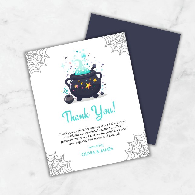 Blue Cauldron Halloween Baby Shower Thank You Card (Budget Blue Cauldron A Baby is Brewing Halloween Baby Shower Thank You Card )