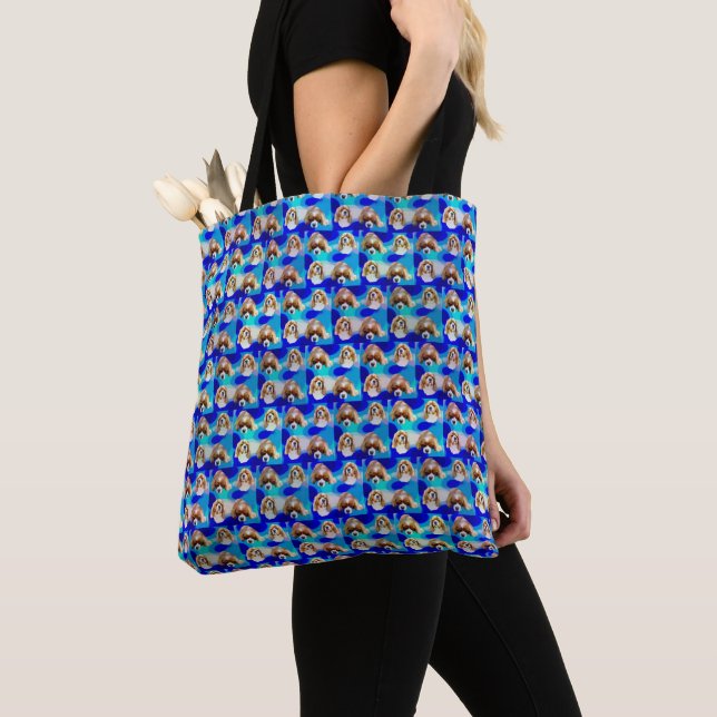 Blue Cavalier Spaniel Pattern, Tote Bag (Close Up)