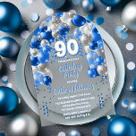 Blue Celebration Balloons 90th Birthday Party Acrylic Invitations<br><div class="desc">Celebrate in style with this vibrant and eye-catching 90th birthday party invitation, featuring a stunning cascading balloon arch design in shades of blue, and accented with white and grey. The bold '90' at the centre adds a playful yet chic touch, perfectly setting the tone for a memorable celebration. The design...</div>
